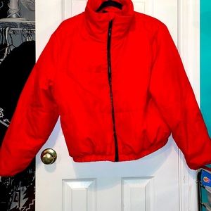 Juniors Large Unisex Orange Turtleneck Puffer Jacket